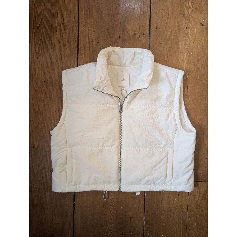 Thread & Supply Womens Cropped Puffer Quilted Vest Size L Cream Off-white NWT